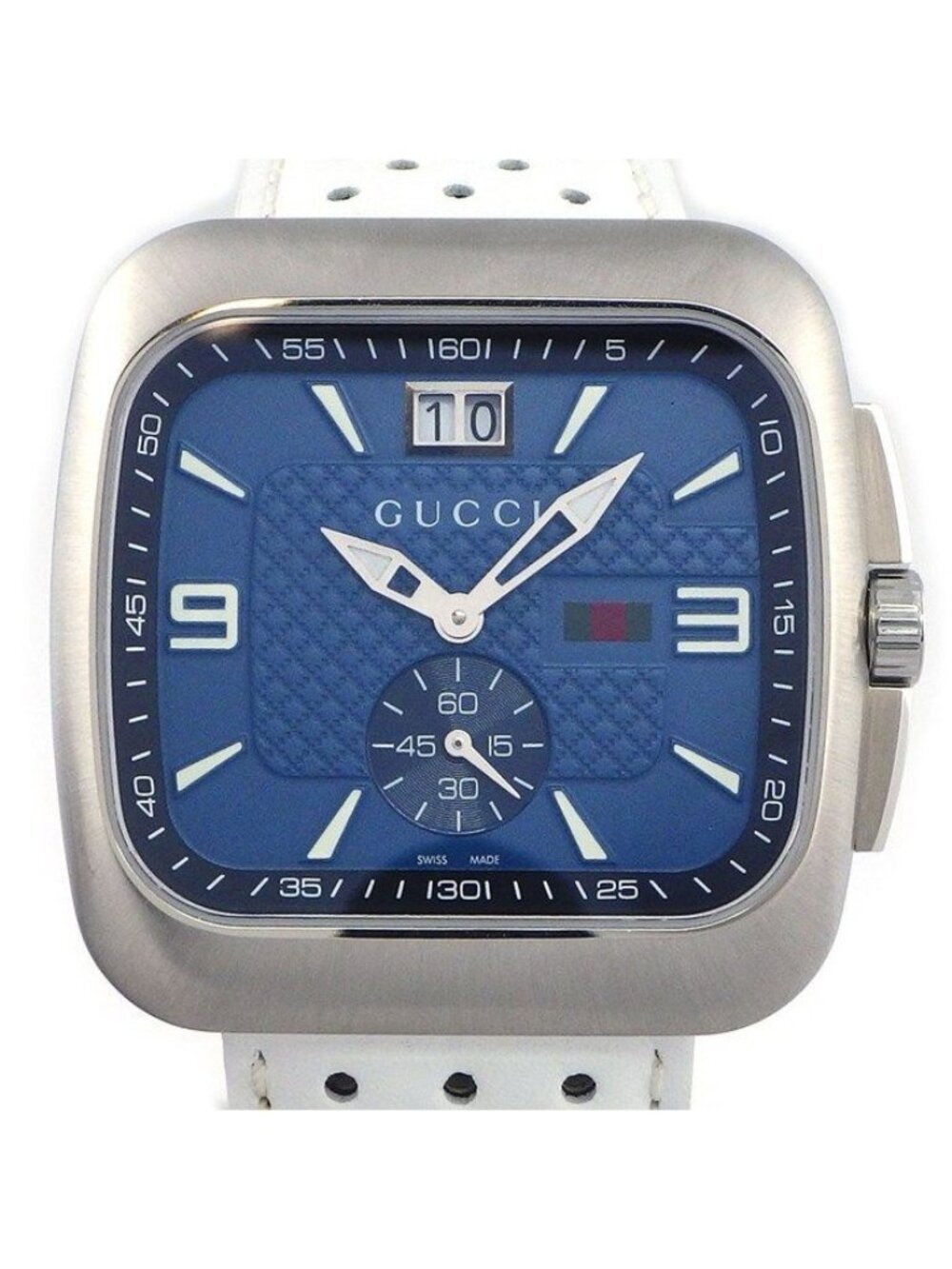 Gucci Watch Coupe Square Blue Dial Date Luminous Hand Index Small Second